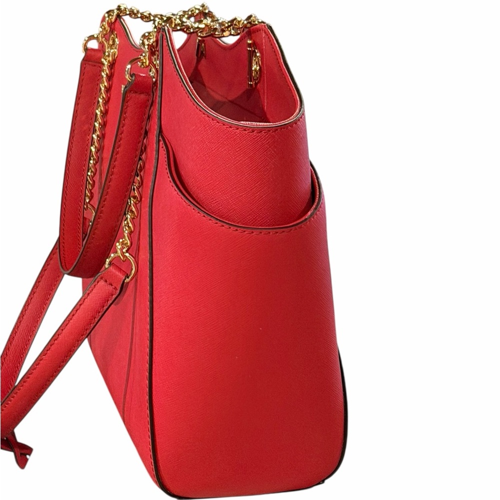 NOT 4 SALE! Michael Kors Jet Set Travel Red Leather Chain Shoulder Bag Large - Picture 8 of 15